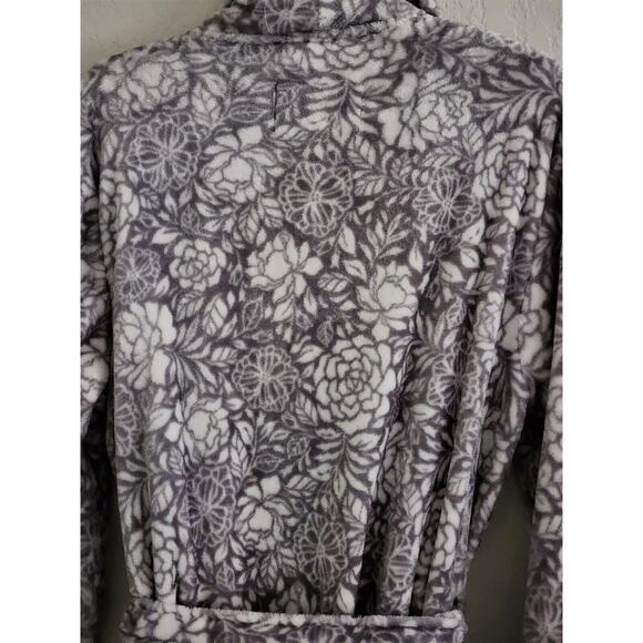 ROBE-NICOLE MILLER-Gray White-Tie Closure-Soft-Plush-Knee Length-Size LRG - Picture 6 of 14